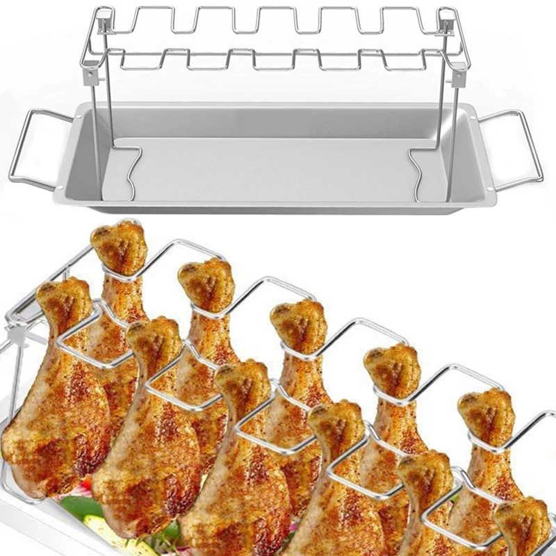 

Chicken Wing Leg Rack For Grill Smoker Oven Stainless Steel Vertical Roaster Stand In BBQ Safe Barbecue Accessories
