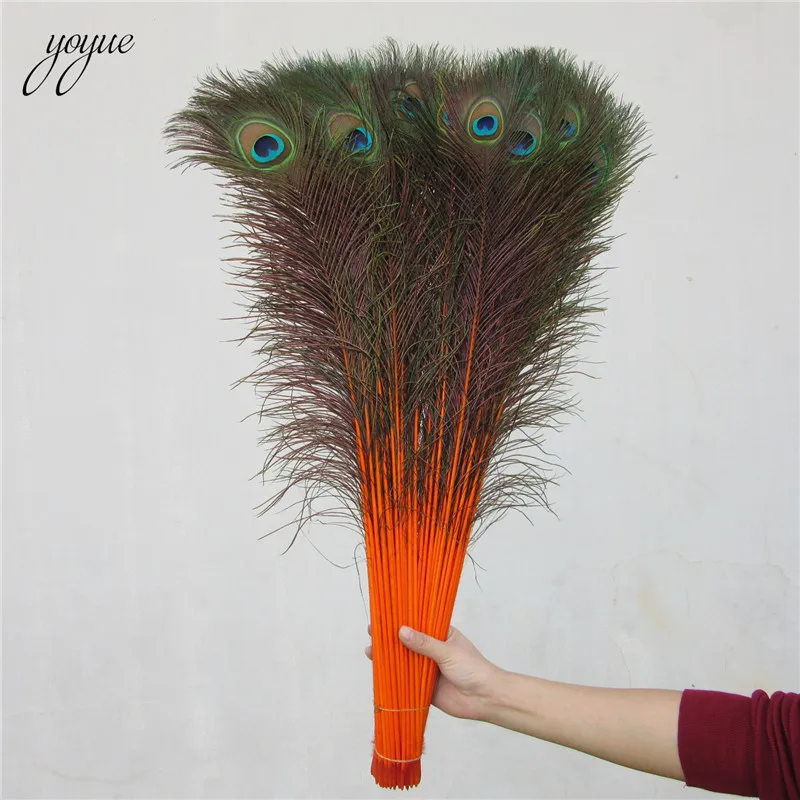 

100 Pcs Orange Natural Peacock Feathers for Crafts 70-80cm Peacock Feather Dress DIY Home Hotel Decor Wedding Decoration Plumes