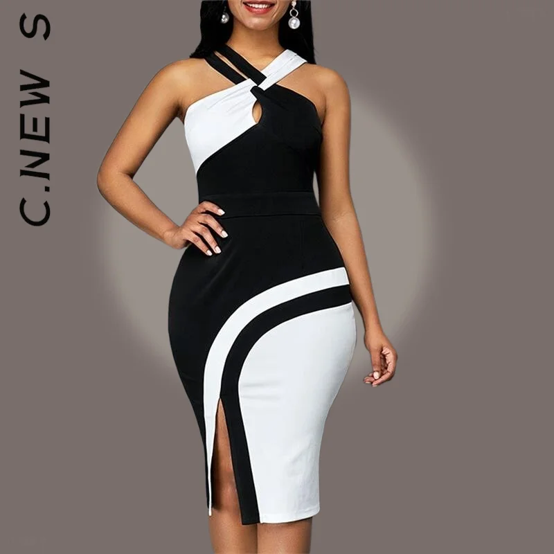 

Женское летнее платье без рукавов C.New S, повседневное облегающее платье с высокой талией