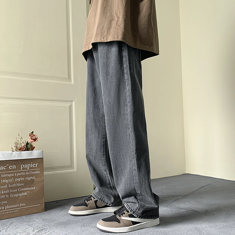 Four Seasons American High Street Jeans Men Trend Simple Versatile Loose Wide Legs Casual Straight Trousers Street Men Clothing