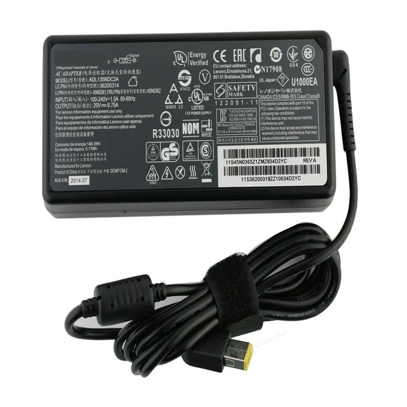 

Laptop Adapter 135W 20V 6.75A USB C Notebook Charger for Lenovo T440p Y50-70 R720 Y700 T540p P51 P52 S5 ADL135NLC3A Power Supply