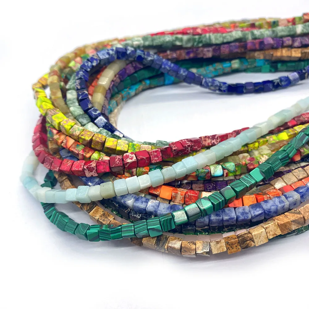 

4x4mm Natural Stone Square Beads Jaspers Turquoises Labradourite Cube Crystal Loose Beads for Jewelry Making DIY Handmade 15"