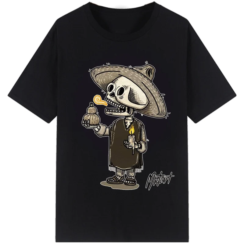

Men Day of The Dead Posada T Shirts Mexican Folk Art Sugar Skull Clothing Short Sleeve Round Neck Tees Casual Streetwear Tops