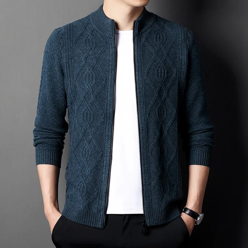 

Мужской кардиган, свитер, новинка осенне-зимнего сезона из 100% чистой шерсти мериноса, роскошная корейская модная Повседневная вязаная куртка, пальто