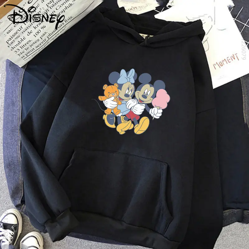 

Mickey Disney Hoodies Sweatshirt Women Cartoon Hoodies Kawaii Cute Graphic Autumn Winter Unisex Tops Sweatshirts Female Black