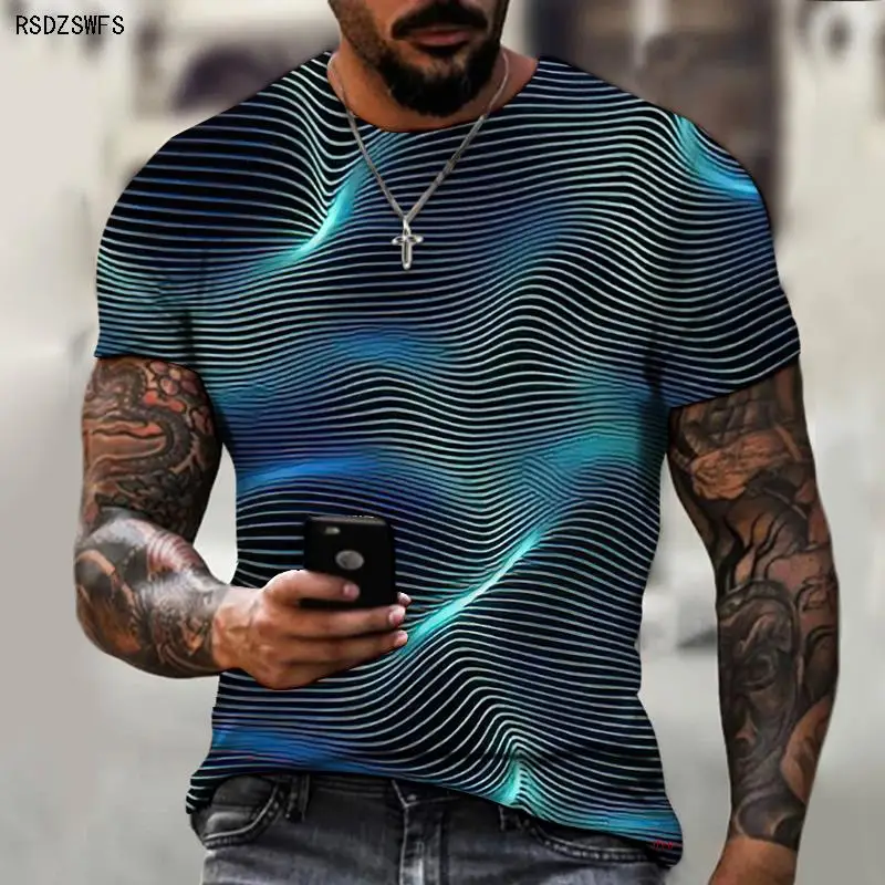 Brand Men's Summer Short Sleeve Tech Swirl Digital Information 3D Printing Men's T-shirt Harajuku Fashion Streetwear Size 5XL