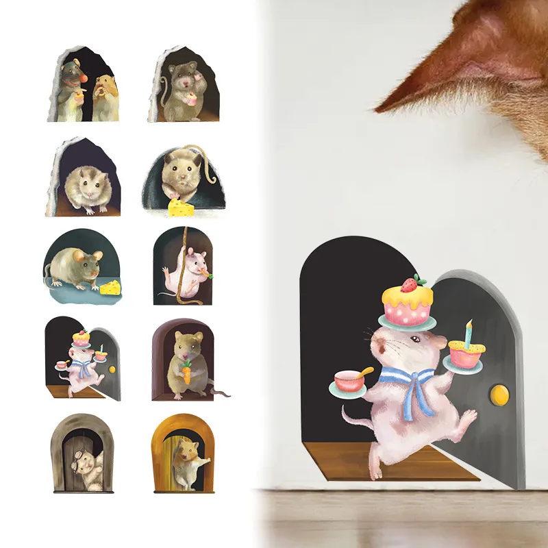 

1pcs Funny Mouse Hole Wall Stickers Bedroom Kitchen Baseboard Home Decoration PVC Wall Decals DIY Cartoon Rat Animal Mural Art