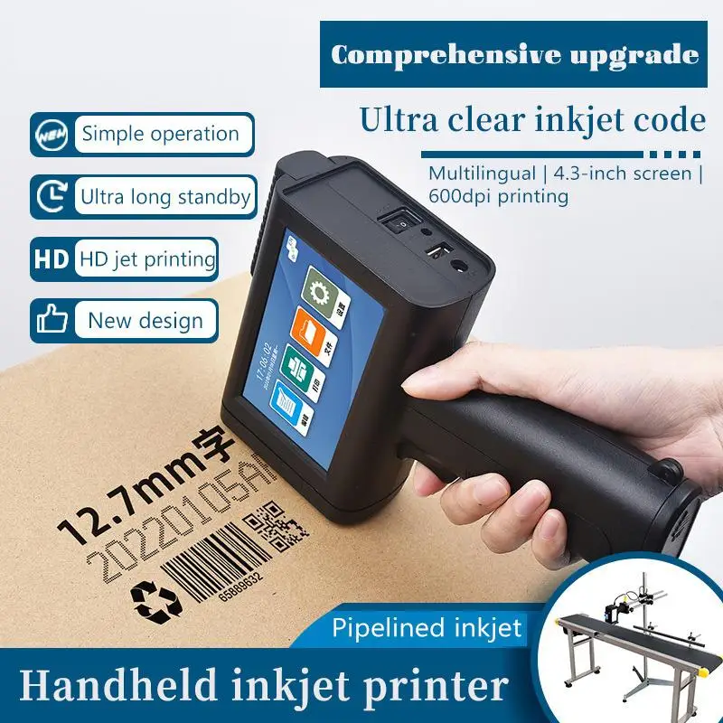 

12.7mm Handheld Small Inkjet Printer Date Batch Number Qr Code Coding Machine 600dpi Ultra-clear Printing Multi-lingual Printers