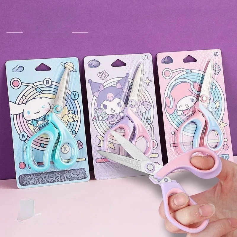 Фото MINISO KUROMI Cinnamoroll Kawaii аниме мультфильм милые детские ножницы с круглой головкой студенческие ручной работы для резки бумаги для детского сада №2