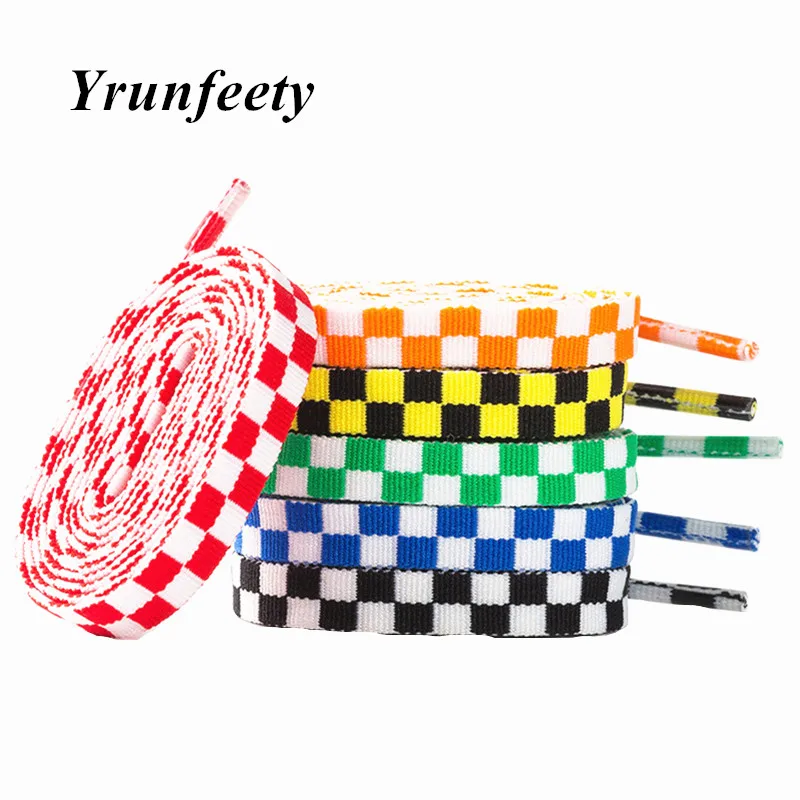 New 1CM Colorful Man Women Flat Black White Grid Shoe Laces Polyester Printing Checkered Ribbons Shoelaces Mosaic Shoelaces