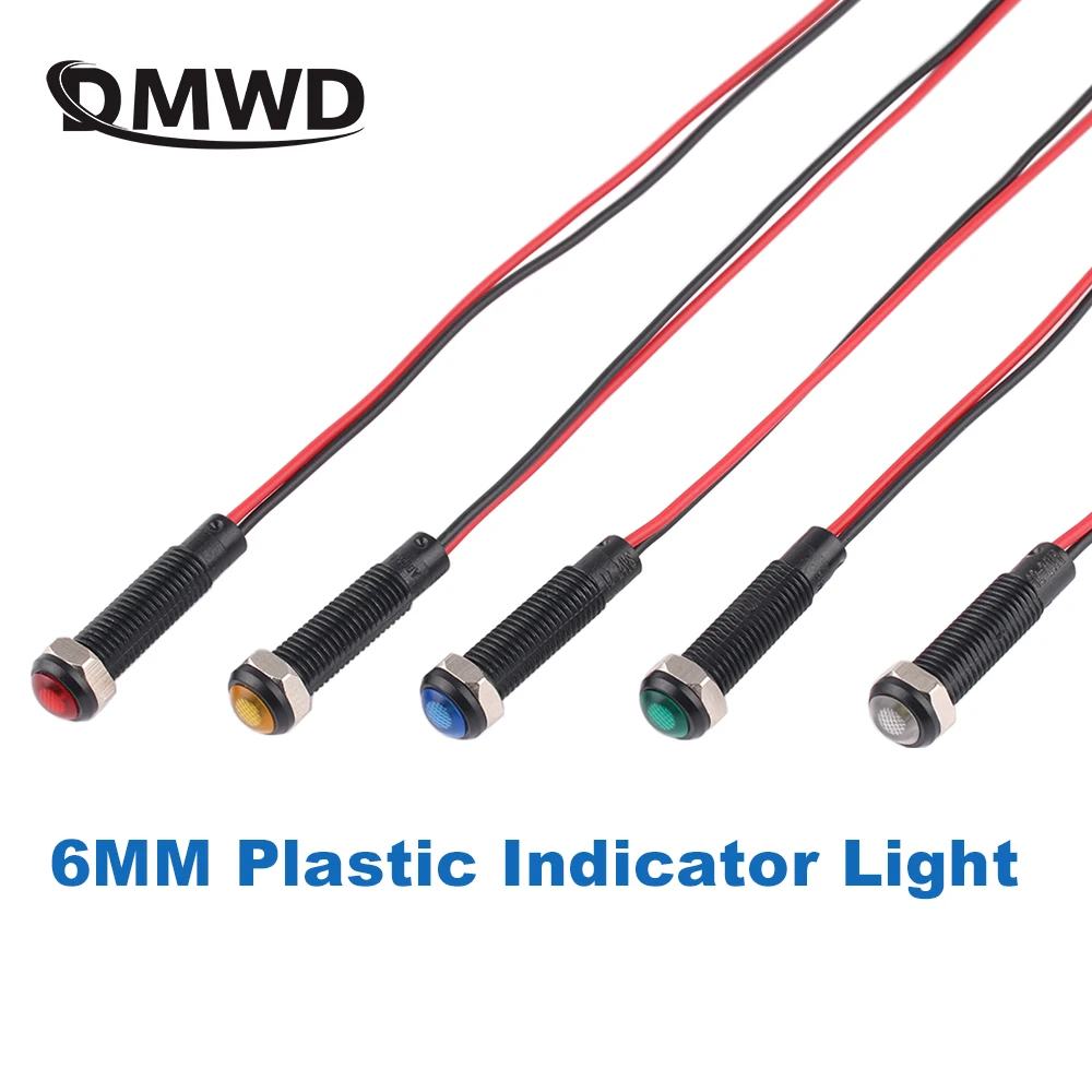 5 шт., 6 мм пластиковый флейоресцентный индикатор, флейоресцентный переключатель 3-6 в, 12-24 В, 110-220 В, красный, желтый, синий, зеленый, белый