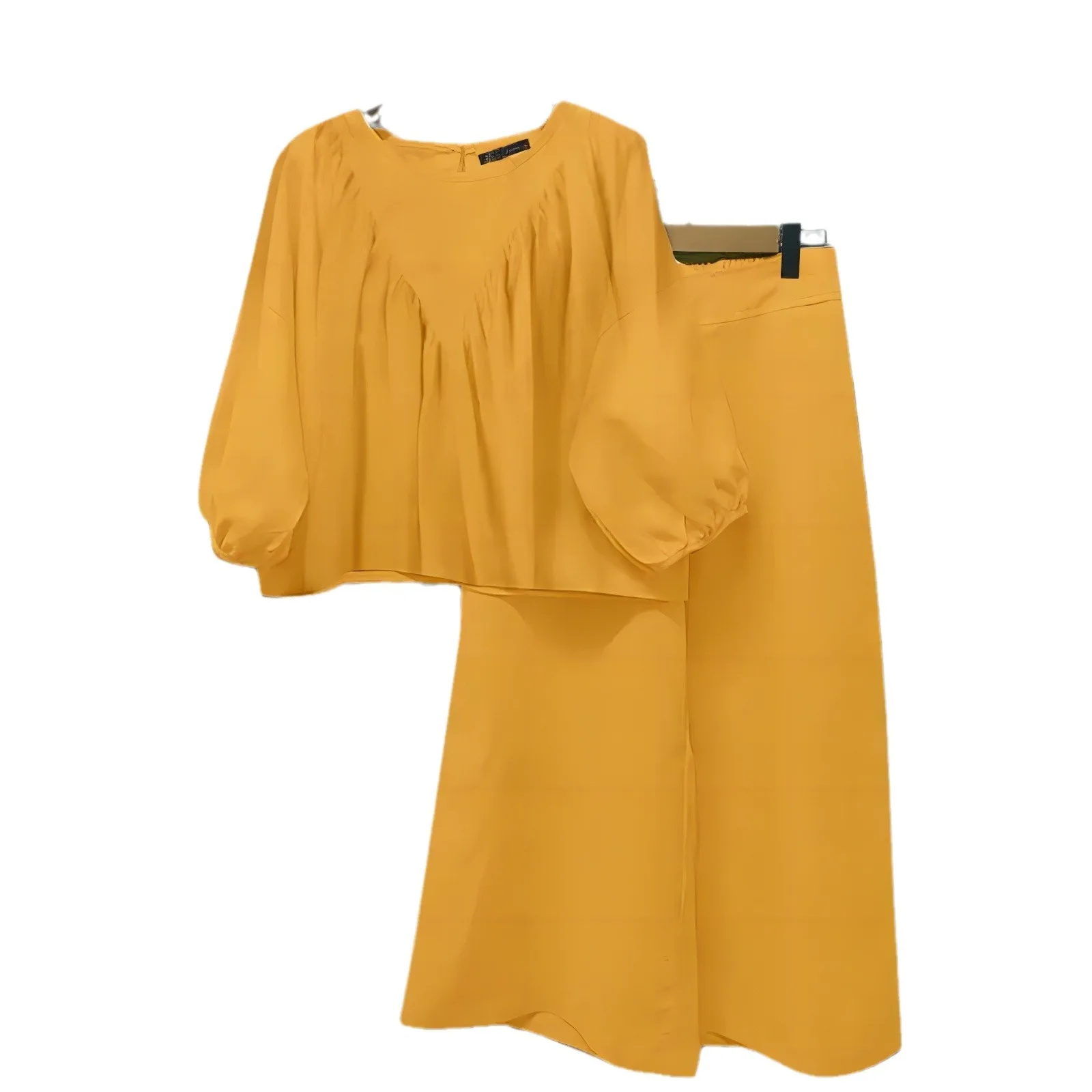 Рубашка с рукавом-фонариком и широкие брюки женские модные однотонные рубашки