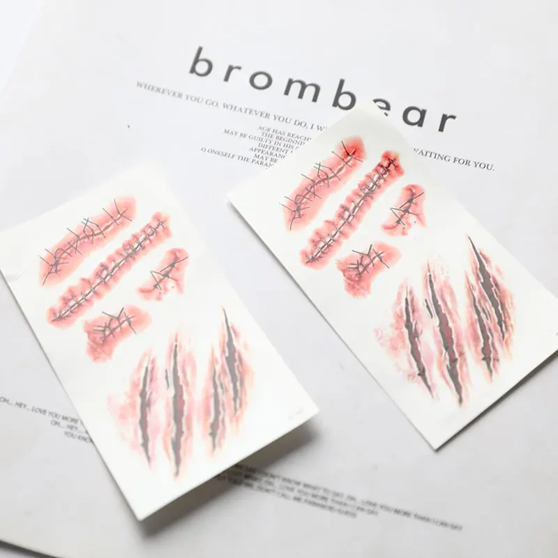

1 Sheet Waterproof DIY Wound Blood Wound Stickers Halloween Tattoo Stickers Scar Tattoo Simulation Bleeding Suture Scar Stickers