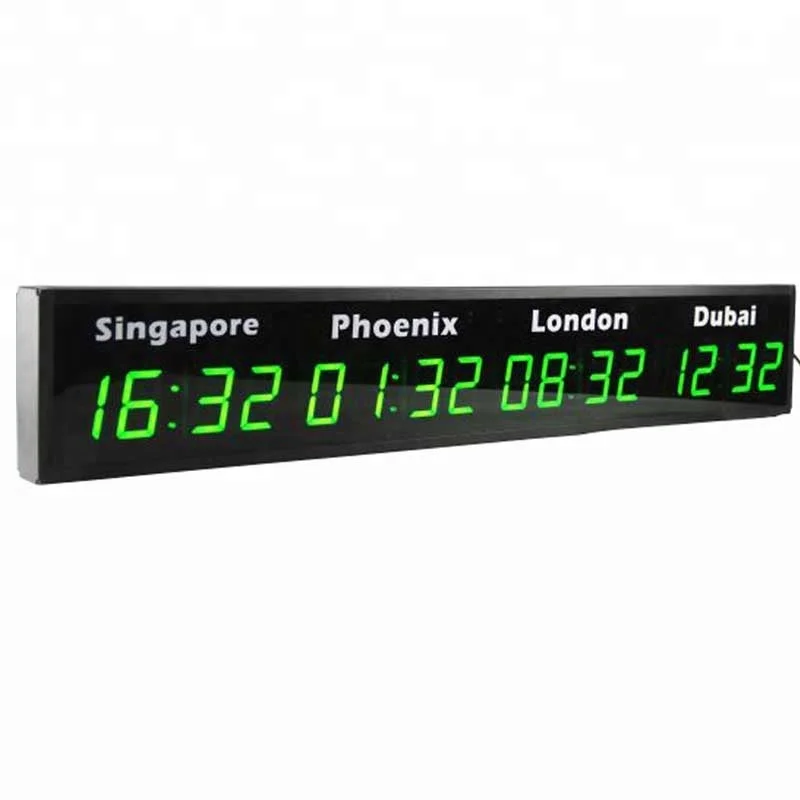 

CHEETIE CP34 USB Cable Wall Hanging City Time Zones Display Blue Green Amber Red LED Digital World Clock