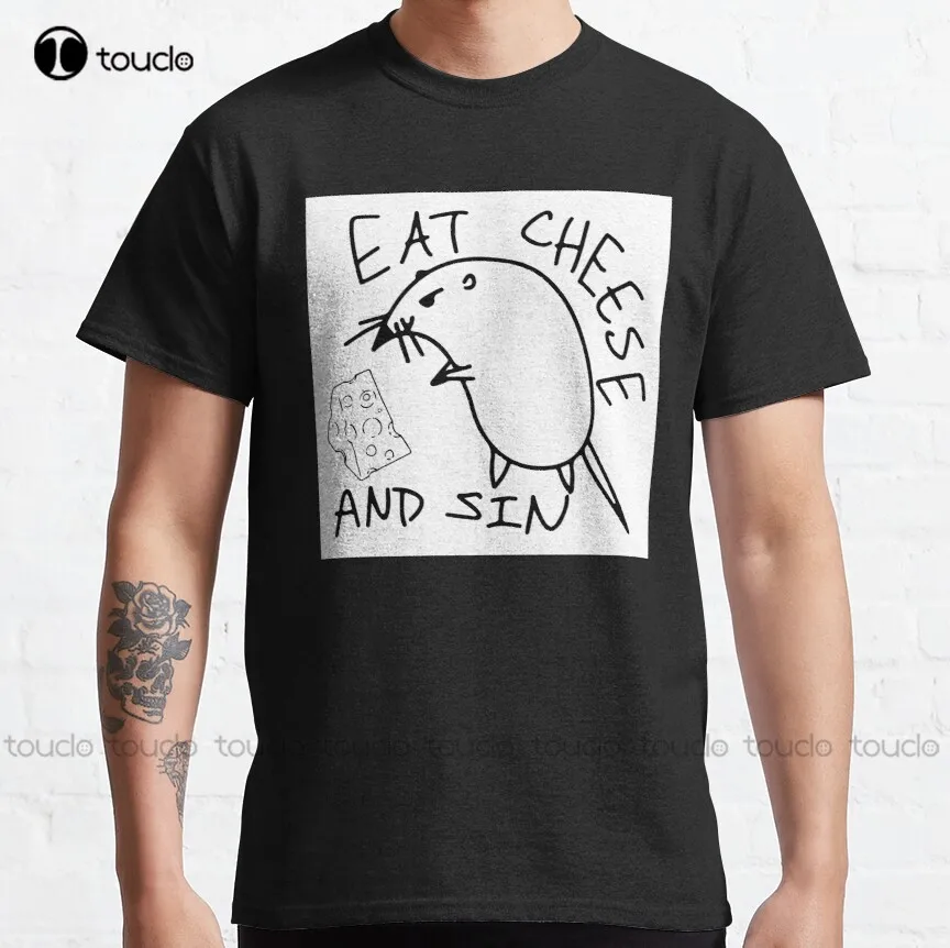 

Funny Rat Sticker Eat Cheese And Sin Classic T-Shirt 2Xl Shirts For Men Make Your Design Funny Art Streetwear Cartoon Tee Xs-5Xl