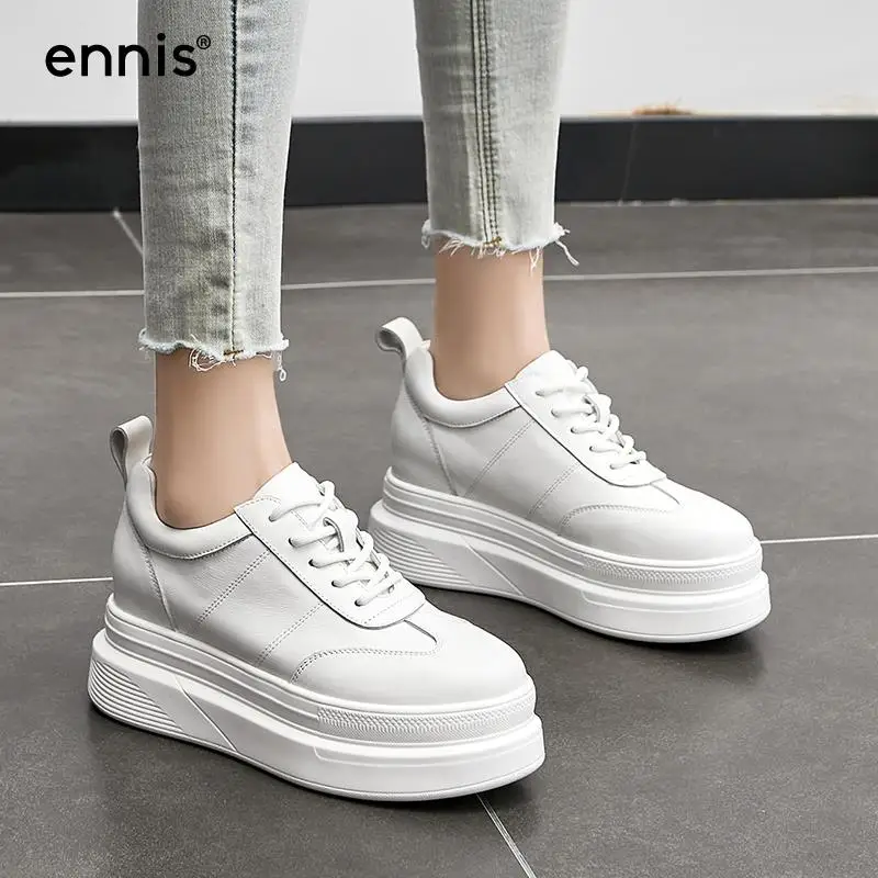 Женские кожаные кроссовки ENNIS Белые Повседневные туфли из натуральной кожи на