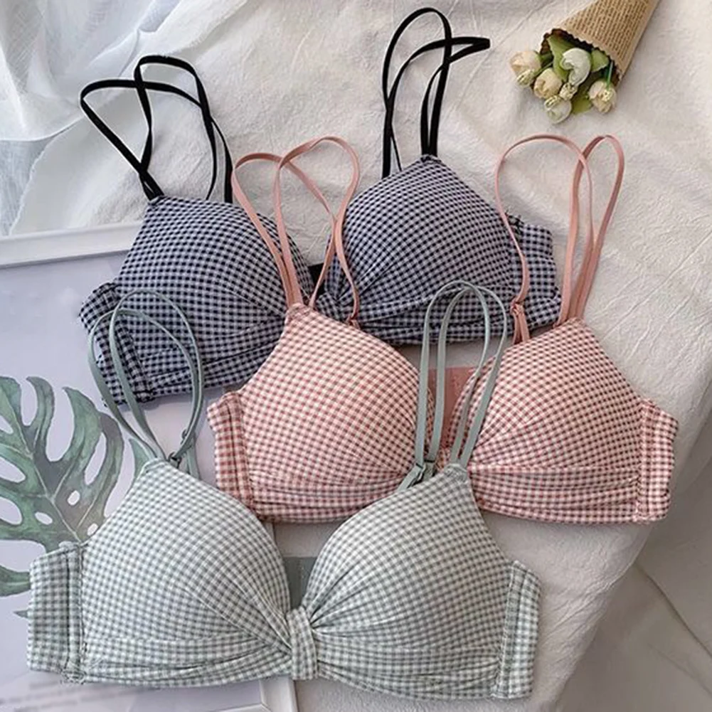 

Girl Bras For Women Seamless Wireless Push Up Top Bra Breathable Plaid Cute Bralette Ladies's Underwear Comfort Lingerie