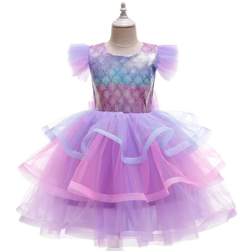 

Children Mermaid Mesh Sequin Scales Princess Dress Flower Girl Ball Gown Halloween Xmas Cosplay Skirts Girls Gauze Dress Costume