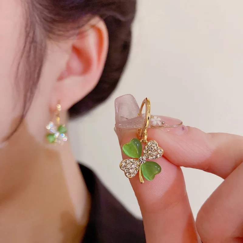 

2022 New Design Delicate Jewelry Green Opal Flower Earrings 14K Gold Plated Stud Earrings For Women Cubic Zircon Earrings