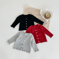 2022 autumn new boy baby pit bar cardigan coat girl infant pure color long sleeves tops blouse kid newborn cotton casual shirt
