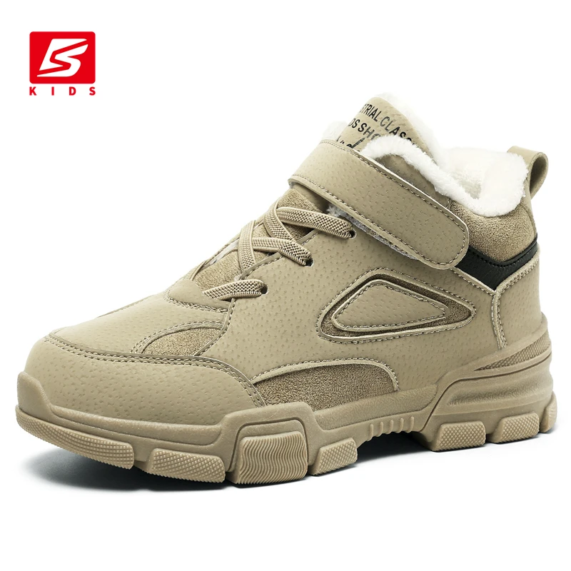 

Kids Winter Sneakers Children Keep Warm Short Boots for Boys Girls Plush Thicken Casual Leather Anti-Slip Child Cotton Shoes
