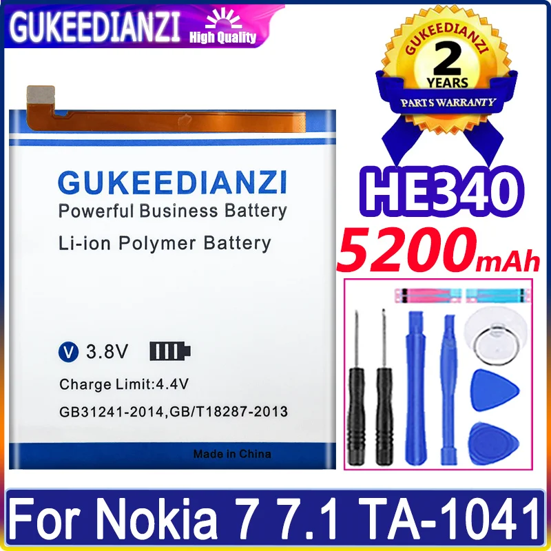 

New Bateria 5200mAh HE340 HE 340 Battery For Nokia 7 7.1 TA-1041 New Batterie High Quality Large Capacity Battery + Free Tools