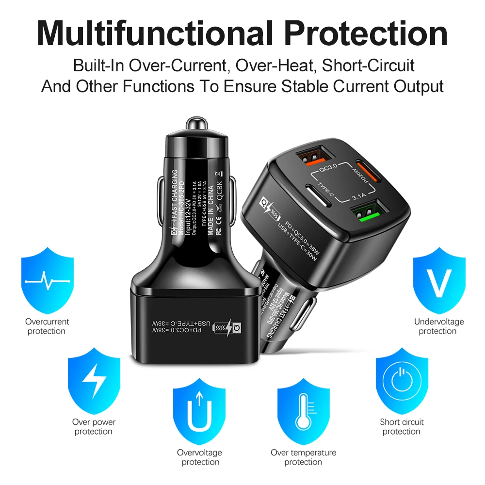 Автомобильное зарядное устройство Olaf для быстрой зарядки USB Type-C PD QC3.0 3 1 А с