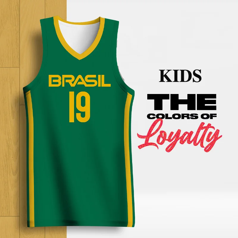 

Basketball Jerseys For Boys Girls Brasil Letter Printed Sportwear Full Sublimation Customizable Name Number Quickly Dry Uniforms