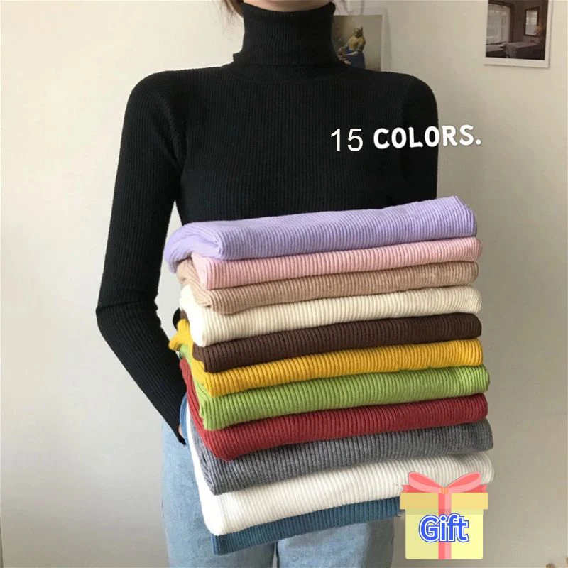 

Women's Turtleneck Sweater Slim Bottoming Tops Pullover Warm Knitted Blouse Turtle Neck Long Sleeve Knitwear Winter Clothes 2022