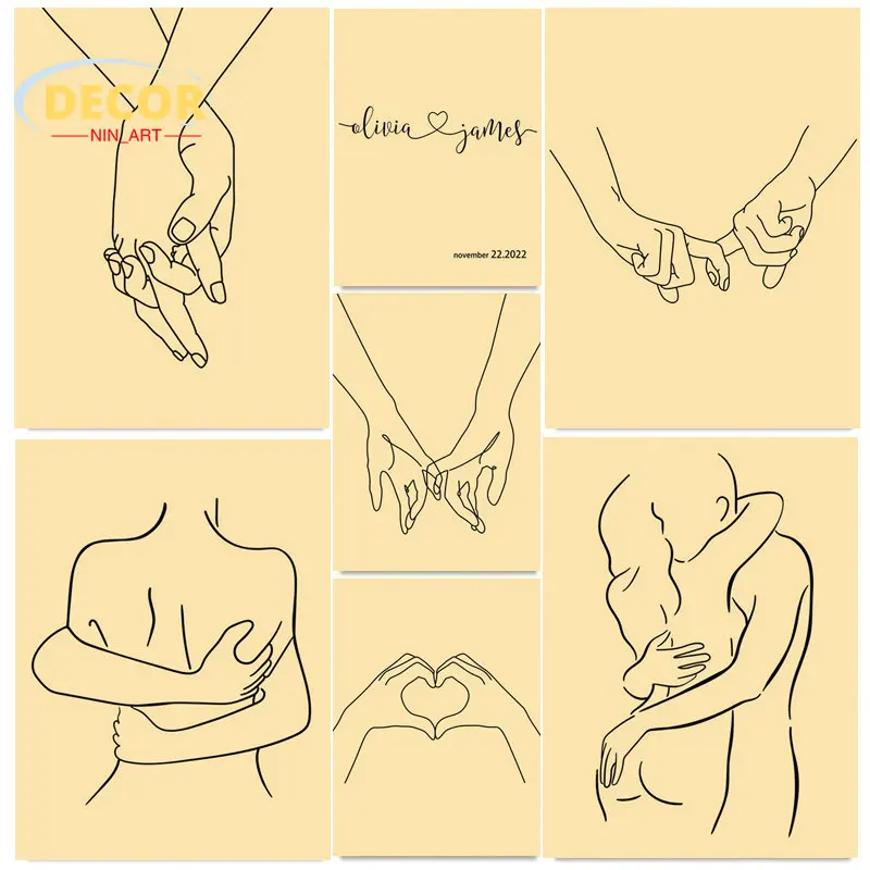

Romantic Love Couple Kraft Paper Poster for Line Painting Kissing Hugging Hold Hands Wall Picture Posters And Prints Home Decor