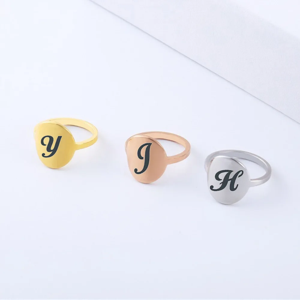 

JewelryX Personality Custom Initials Rings Stainless Steel Letter Finger Ring For Women Wedding Couple Jewelry Anniversary Gift
