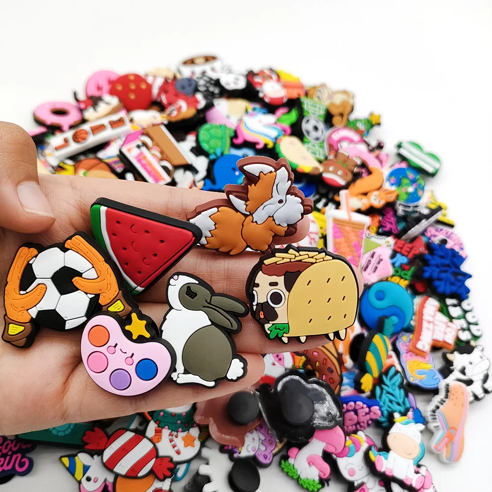 Hot 20-300PCS jibz Wholesale Random Animal fruit and animationShoes Charms Decrations For Croc clogs Buckle Kids X-mas Gifts