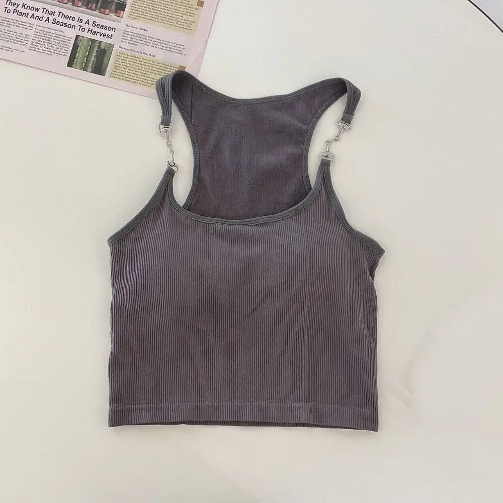 Майка женская с металлической пряжкой модный полиамидный простой жилет на