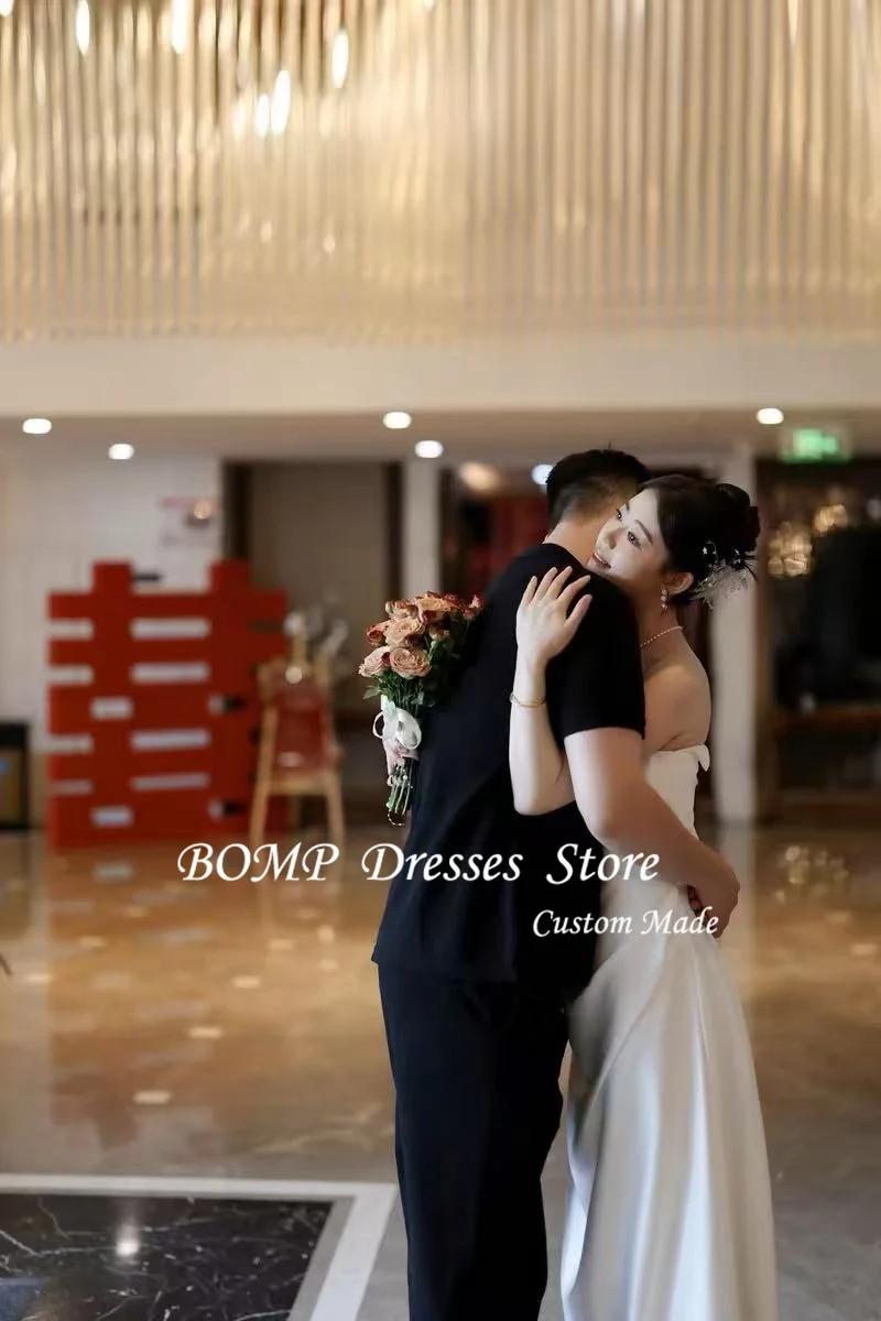 BOMP Атласные свадебные платья трапециевидной формы без бретелек для фотосессии