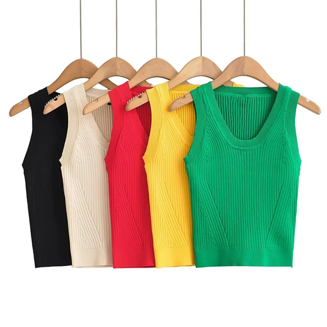 

Elmsk Ins Blogger High Street Candy Color Knitted Camisole Tank Tops Fashion Sleeveless Tshirts Women
