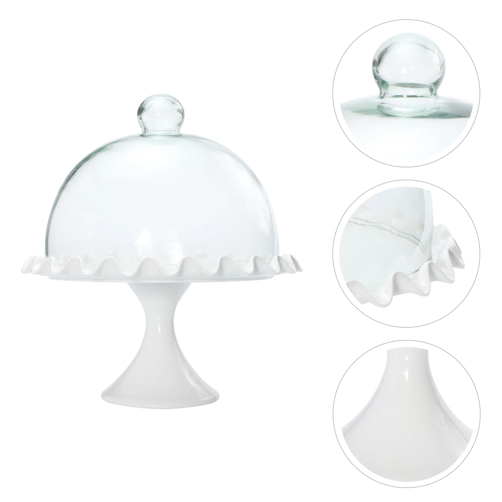 

1 Set Glass Dust Cover with Ceramic Plate Food Server Ceramic Cake Stand Gadget