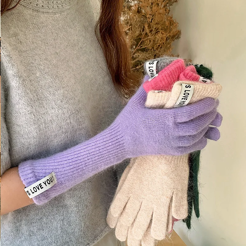 

New Design Fluffy Angora Long Knit Gloves Women Winter Cozy Couple Gift Korean Style Youth Fashion 2023