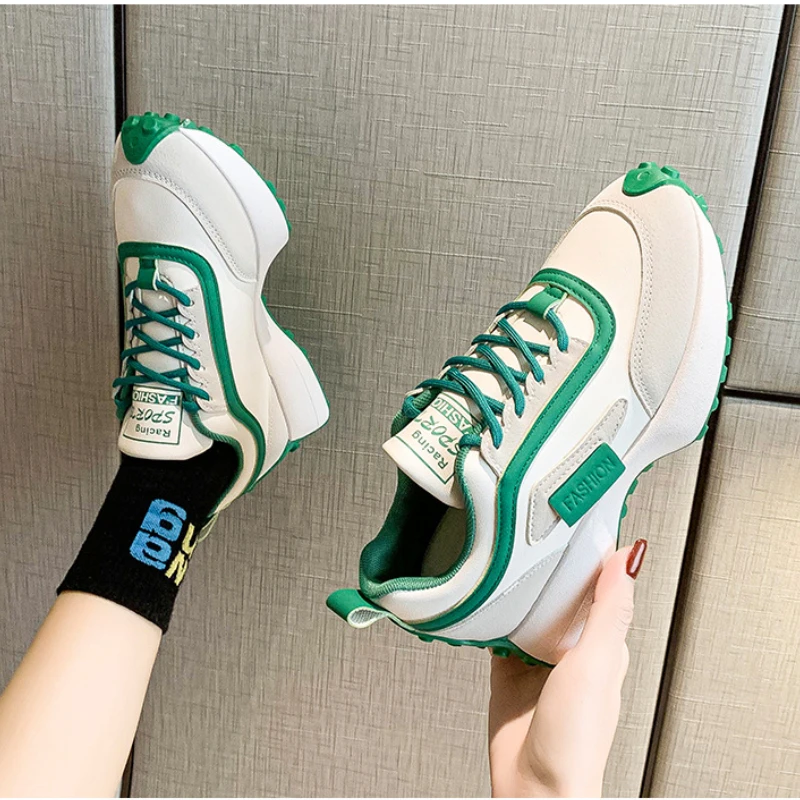 

Shoes Women Chunky Platform Dad Shoes Lace Up Thick Bottom Sneakers Runway Vulcanized Shoes Trainers Gym Sneakers