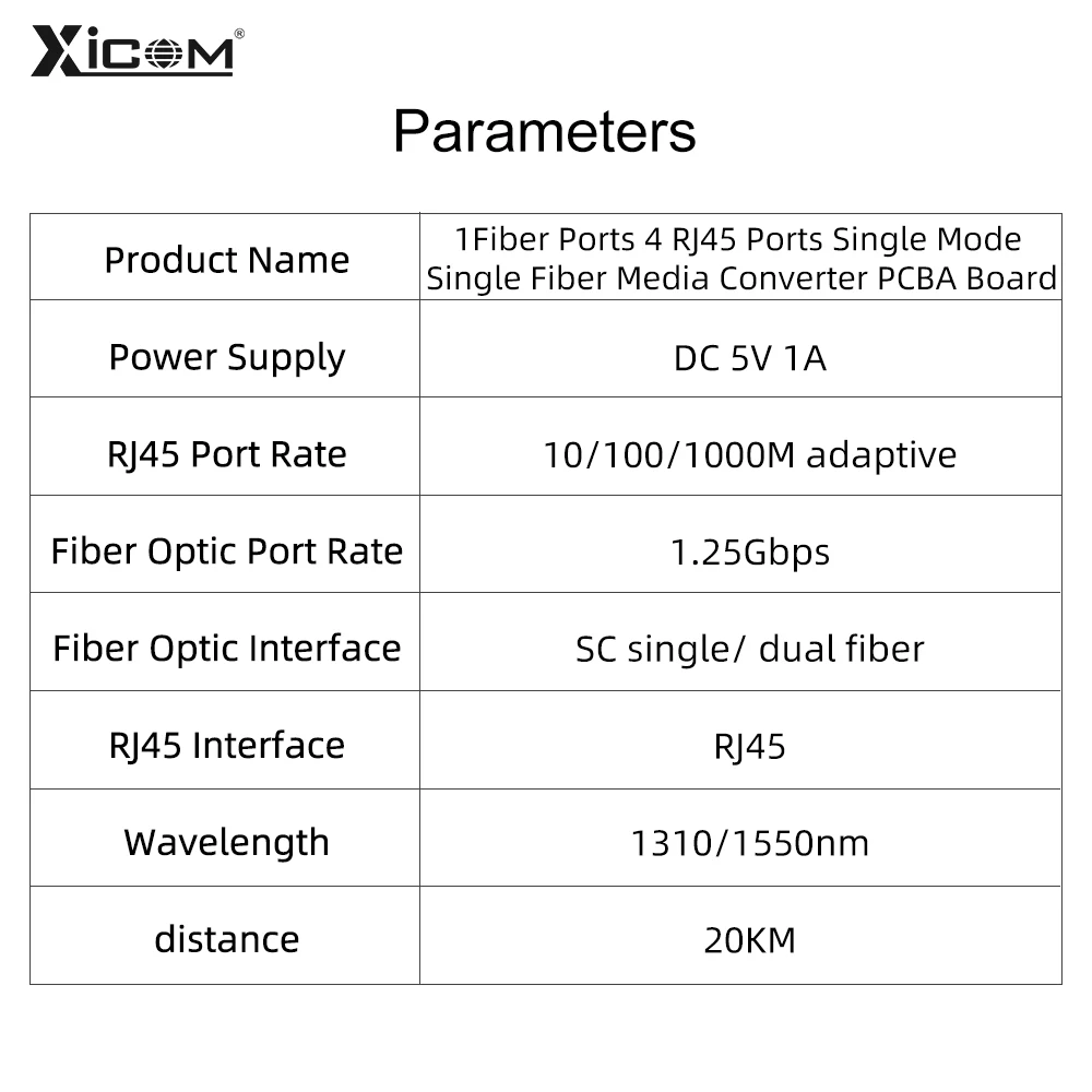 Gigabit Fiber Optical Media Converter PCBA Board 10/100/1000M Ethernet Optic Switch SC Single Mode 20KM placa metro switch fibra