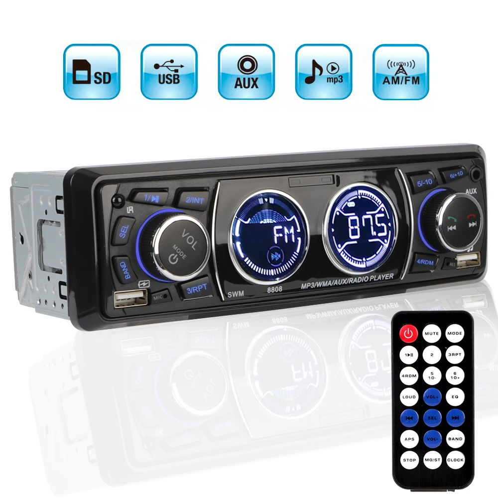 

In Dash Kit Car Radio Audio 1 Din MP3 Player 60Wx4 FM Receiver Support Phone Charging AUX/USB/TF Card Bluetooth Stereo