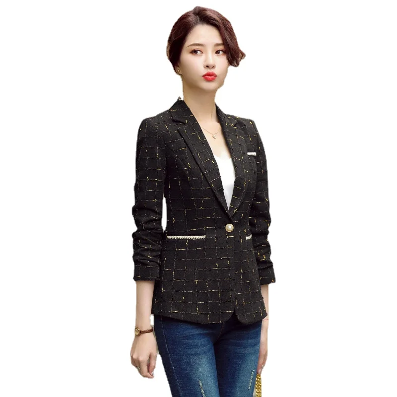 

Casual plaid temperament plaid small suit female stitching 2022 spring new fashion small fragrance ladies short slim top coat