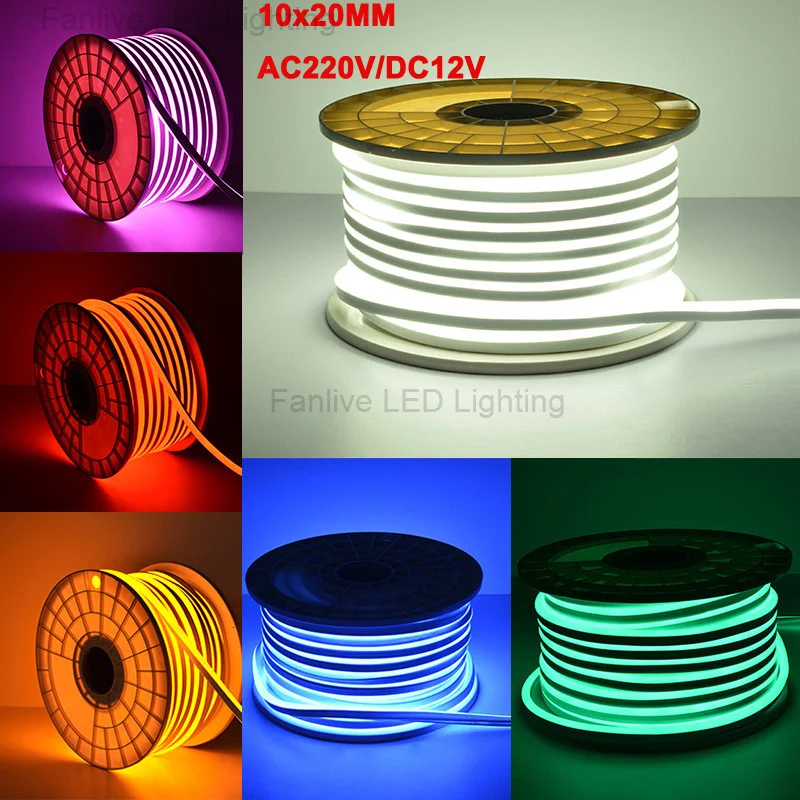 50 м/лот 10 х2 0 мм светодиодный неоновый светильник 12 В постоянного тока 220 лента DIY