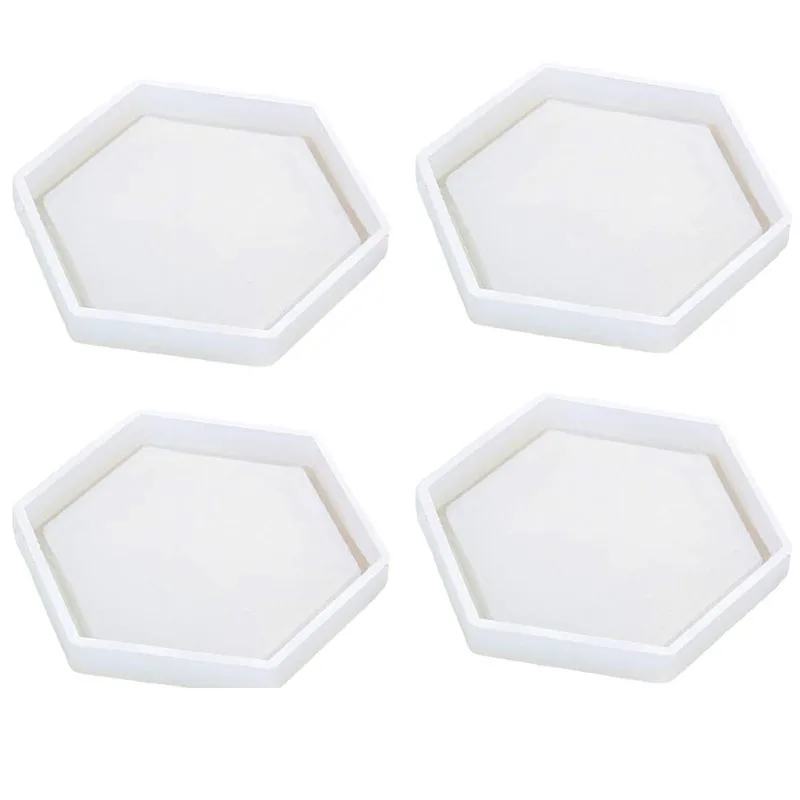 

4 Pack Hexagon Silicone Coaster Molds Silicone Resin Mold, Clear Epoxy Molds For Casting With Resin, Concrete, Cement And Polyme