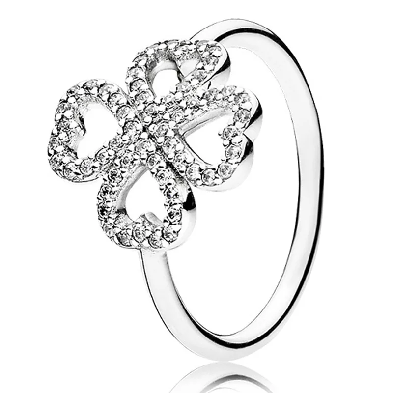 

Original Clover Petals Of Love With Crystal Rings For Women 925 Sterling Ring Party Gift Europe Jewelry