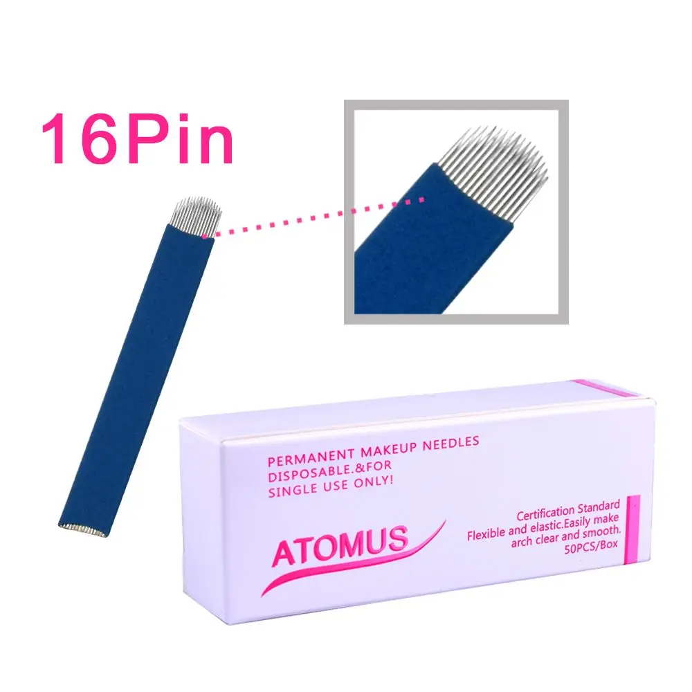 Синие 16 Pin Перманентный макияж ручные тату-иглы для бровей лезвие 3D вышивки