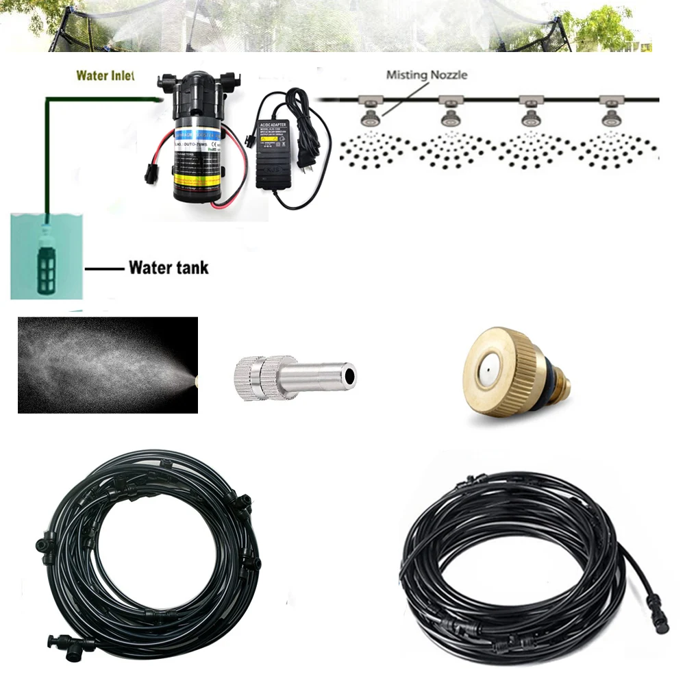 

24V Water Pump Kit 6-12M Fine Misting Cooling System Quick Slip Nozzle Garden Irrigation Automatic Watering Kit Patio Greenhouse