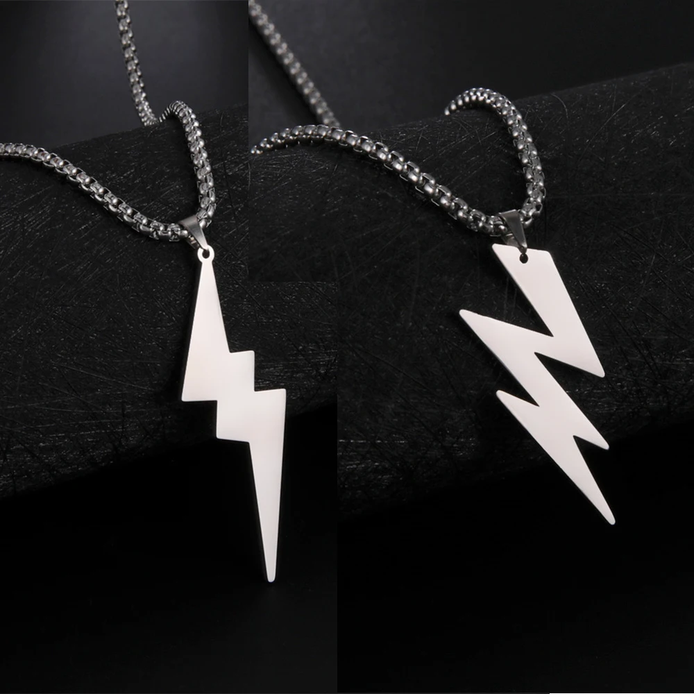 

My Shape Lightning Pendant Necklaces for Men Boy Hip Hop Stainless Steel Necklace Choker Fashion Punk Jewelry Gifts Male Women