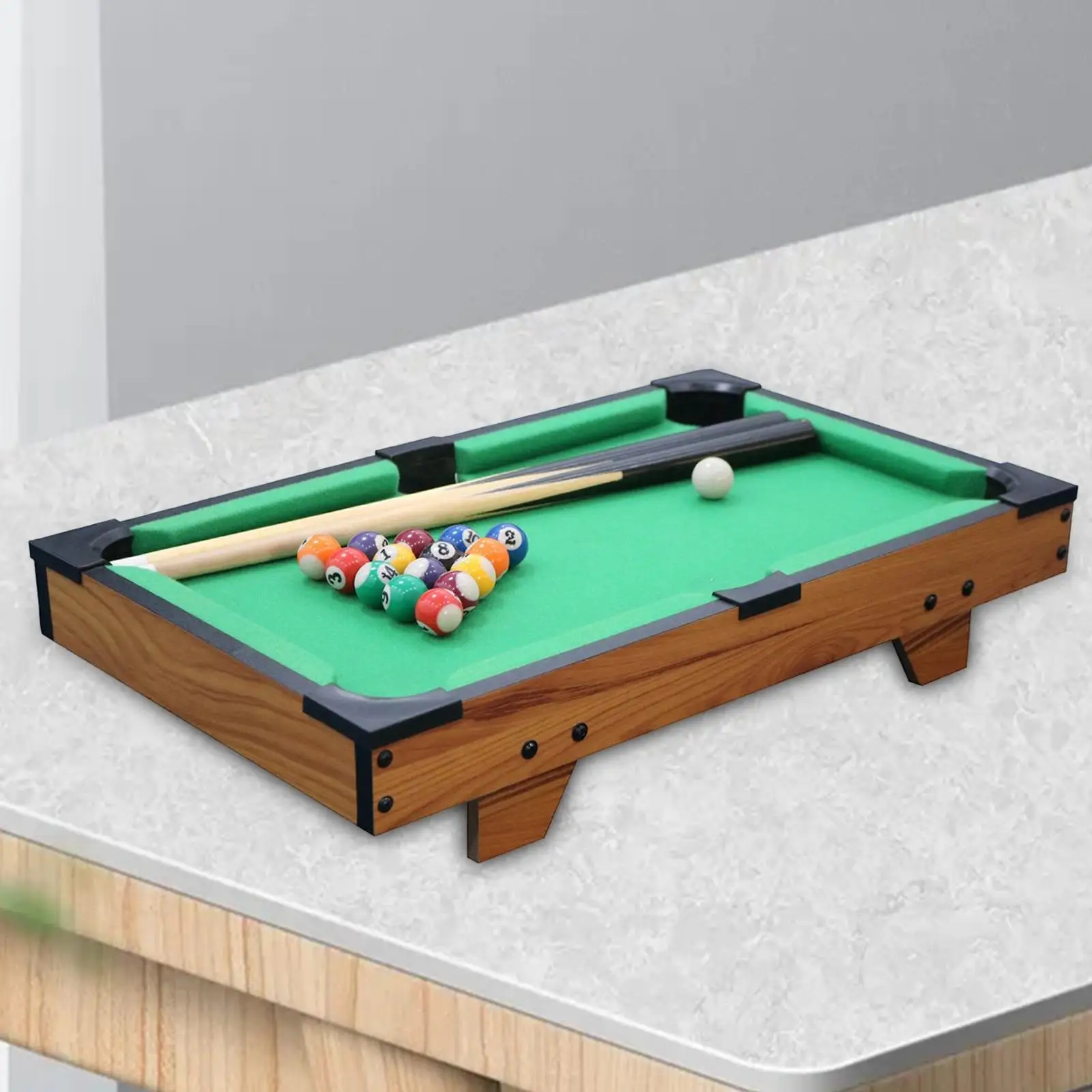 Portable Mini Table pool Educational with 2 Sticks Play Cues Felt Surface Snooker Toy for Entertainment Sports Dorm Travel