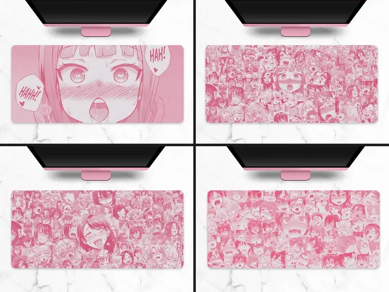 

Pink Ahegao Gaming Desk Pads | Anime/Manga faces lewd mousepad | XL Extra-Large rectangular non-slip mouse pad | 4 versions