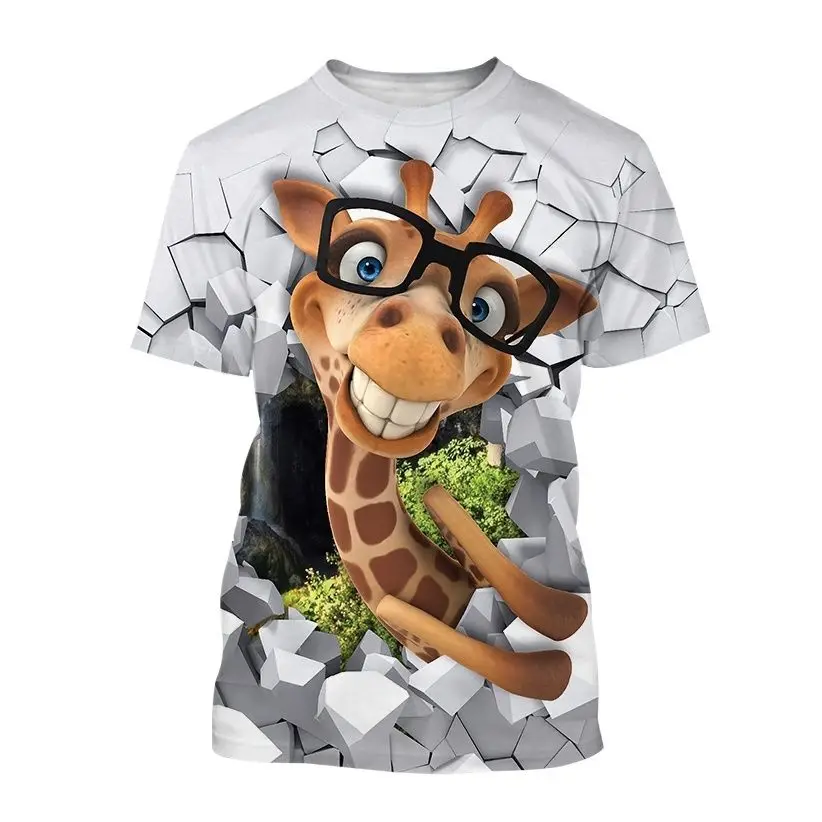 Unisex 2022 Men's And Women's Shirts Summer 3d T-shirt Animal Giraffe Print T-shirt Cute Small Fresh T-shirt Breathable Tops Tee